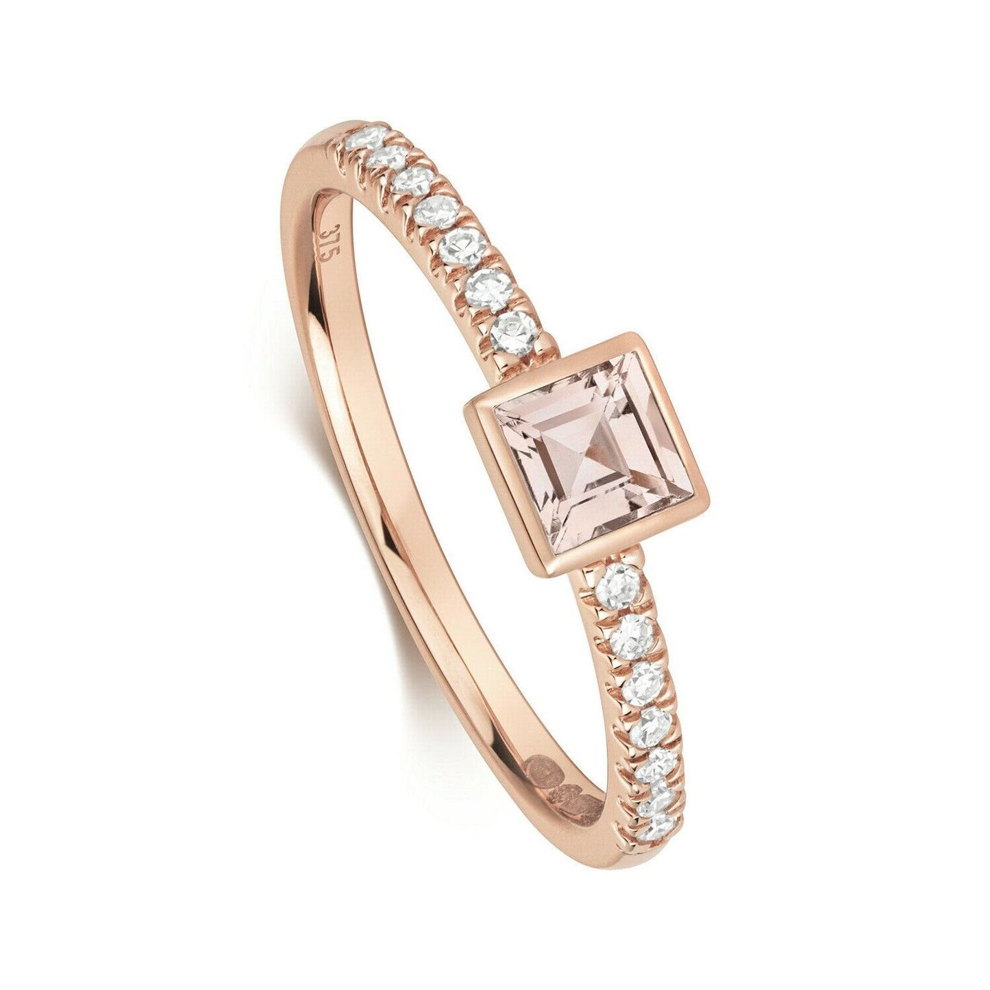 Real Morganite and Diamond Ring Solid Rose Gold Square Solitaire Size J - Q