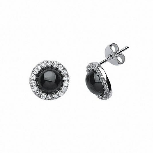 Black Onyx Stud Earrings Solid Sterling Silver Rhodium Plate 925 Hallmark 9mm
