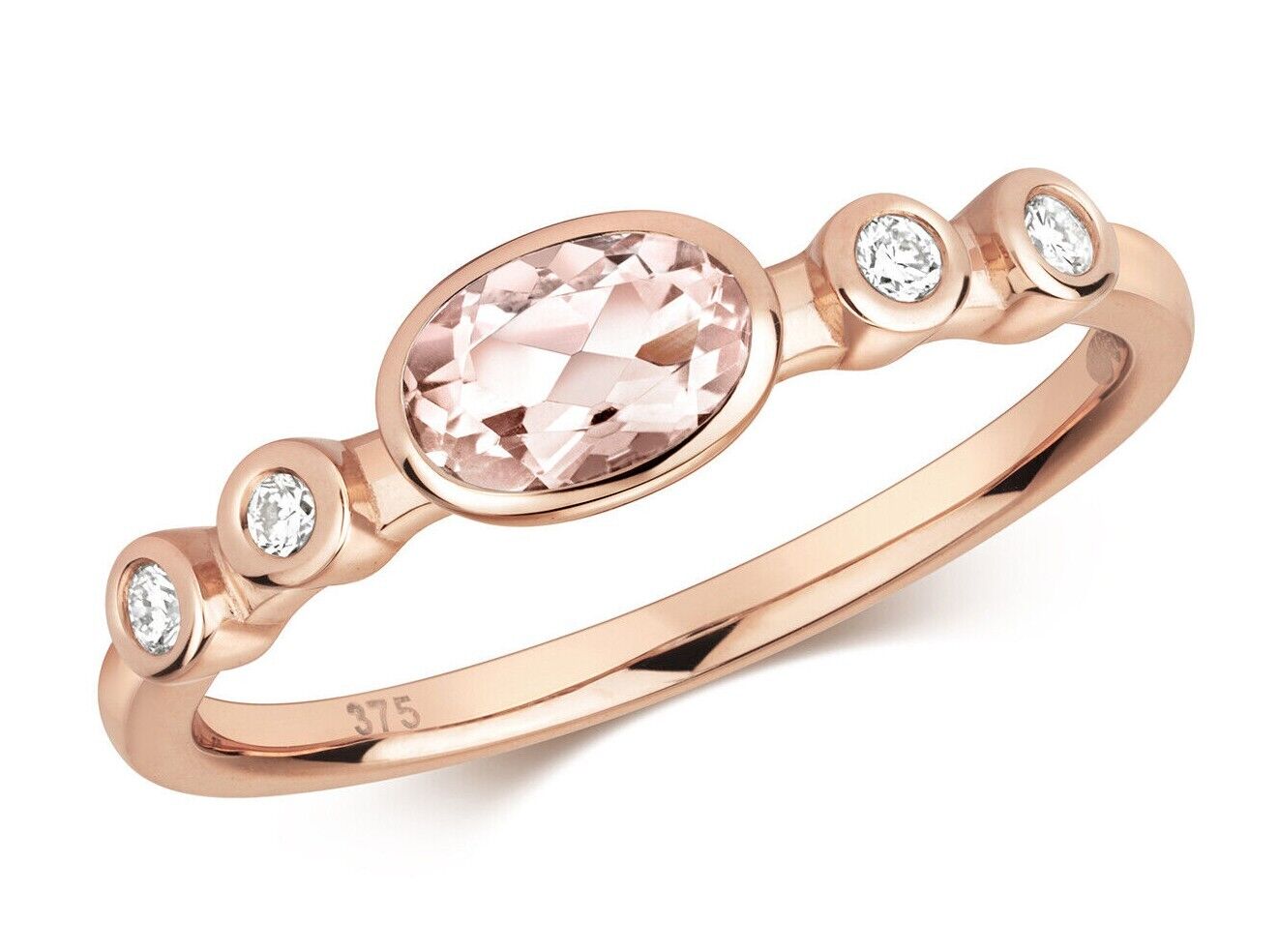 Real Morganite Solitaire and Diamond Ring Solid Rose Gold Size J - Q