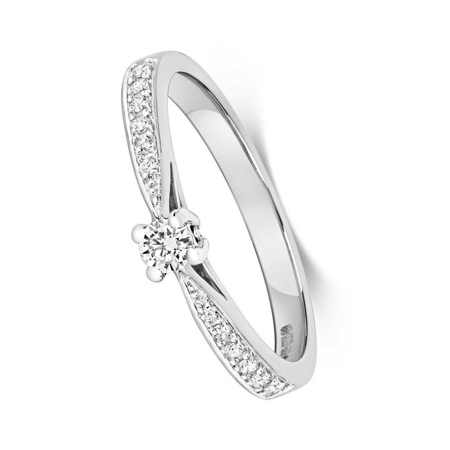 Real Diamond Solitaire Ring 0.20ctw 9ct White Gold Engagement Size J - Q