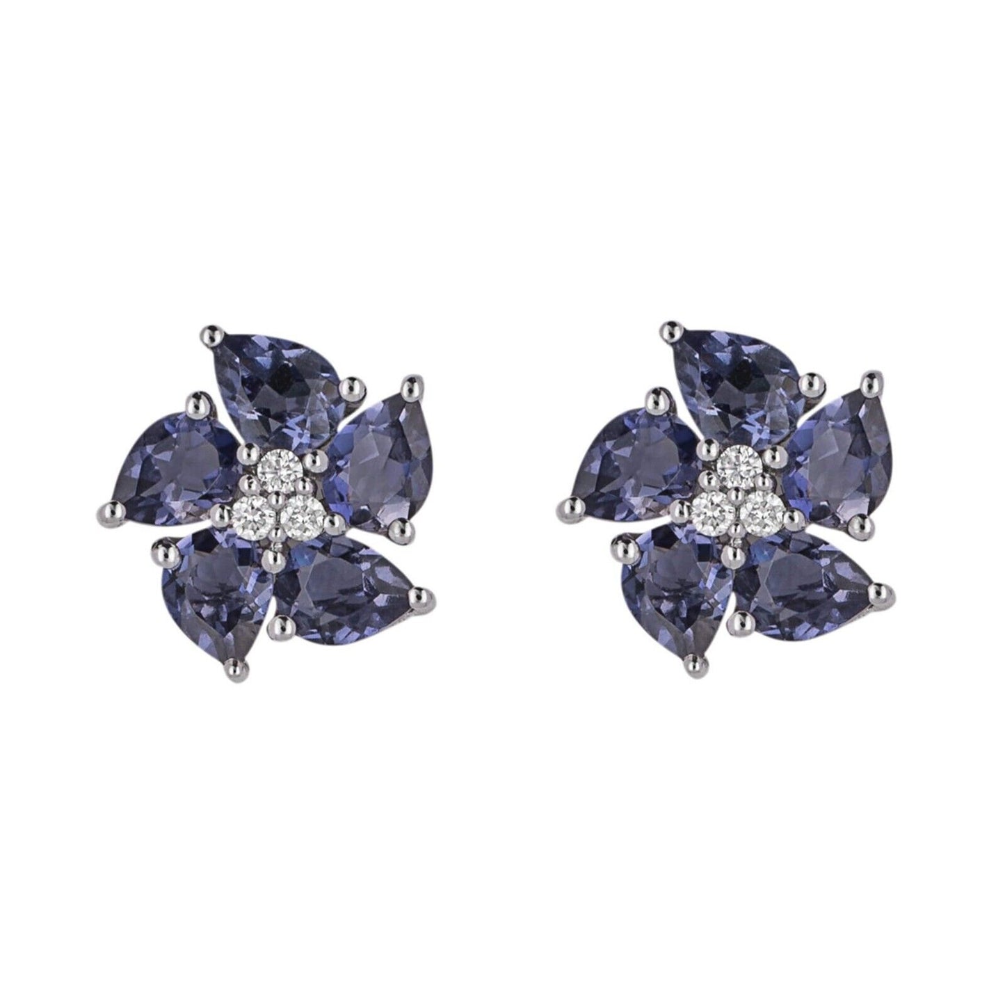 Iolite Diamond Peony Flower Set White Gold Pendant Earrings 16 18 or 20" Chain