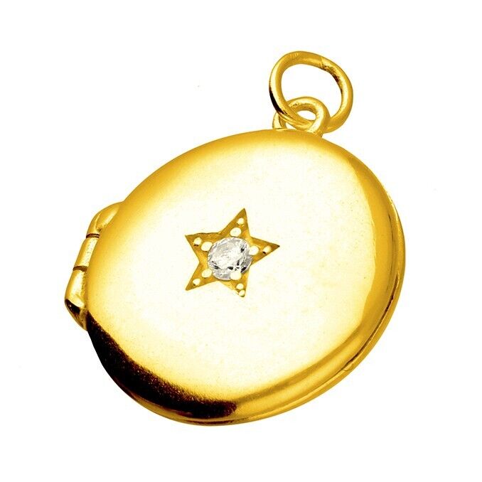 14ct Yellow Gold Round Locket On Solid Sterling Silver 15mm 925 Stamp 18" Chain