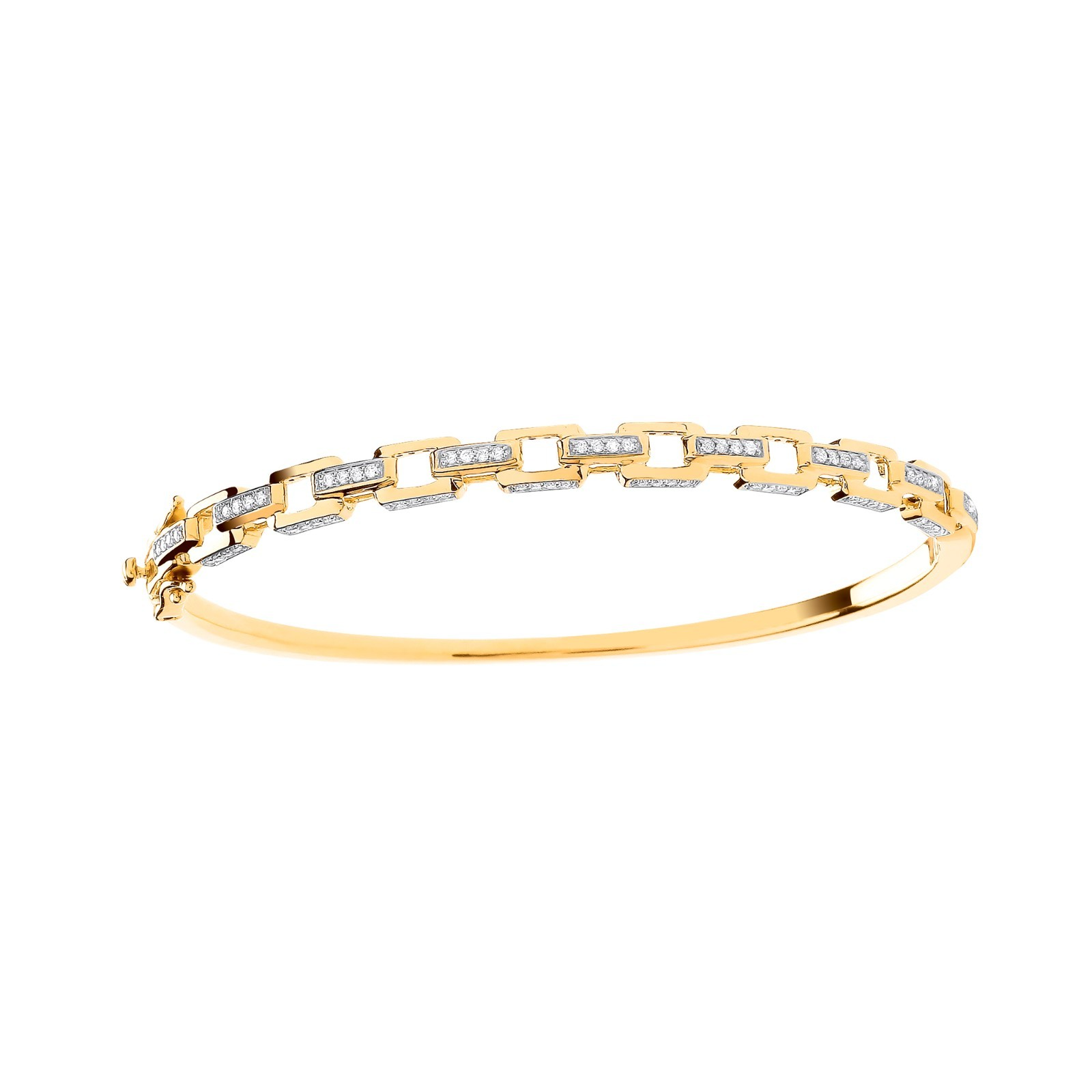 9ct Yellow Gold Square Link 0.50ctw Diamond Bangle Made in London