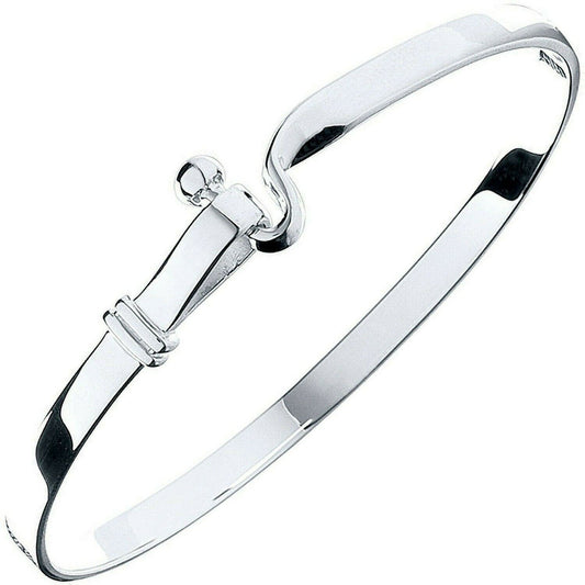 Solid Silver Hook Bangle Ladies Full Hallmark British Made Gift Box