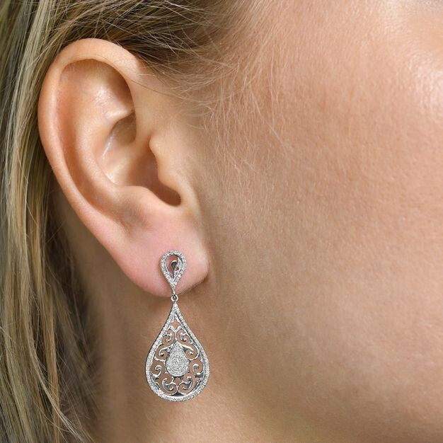9ct White Gold 0.50ct Diamond Drop Earrings 35mm Length Hallmarked British Made