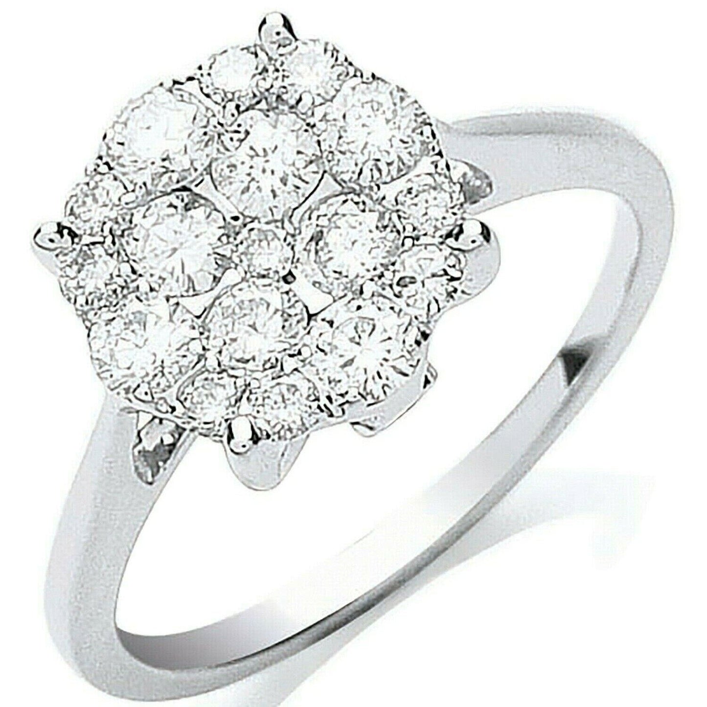 Real Diamond Ring 18ct White Gold Cluster Engagement 0.75 Carat Weight Diamonds