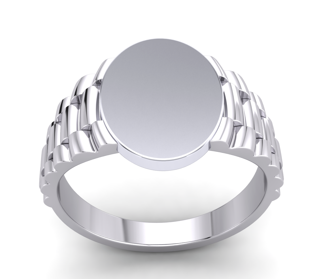 Gents Oval Signet Watch Strap Side Ring Solid Sterling Silver