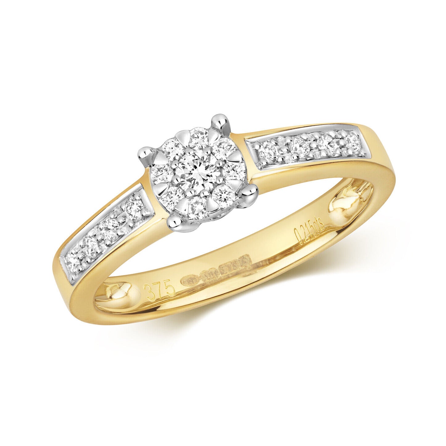 Real Diamond Engagement Ring 9ct Yellow Gold Brilliant Set 0.21ct Size J-Q