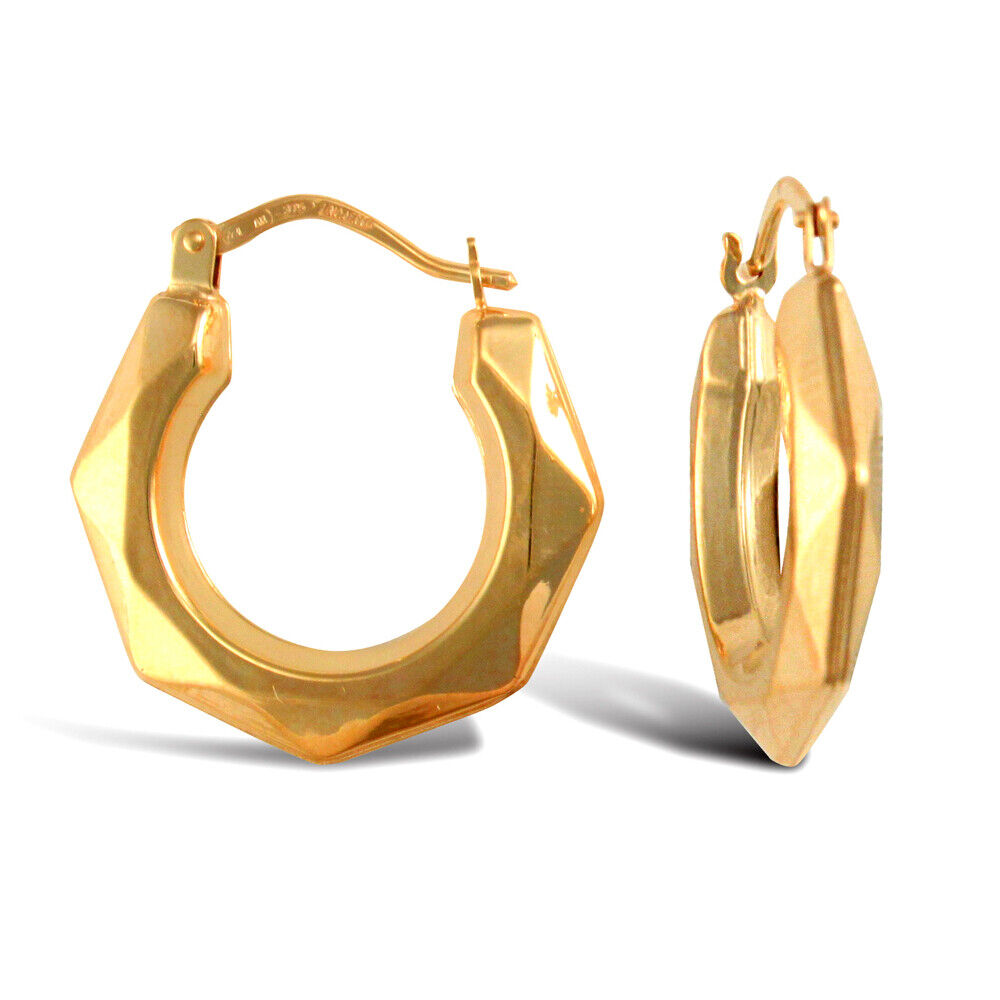 9ct Yellow Gold Creole Style Hoop Earrings British Made Hallmarked 21mm