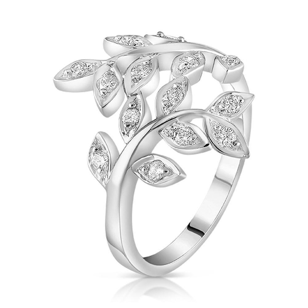 Real Diamond Leaf Ring Cocktail Statement Dress 0.25ctw