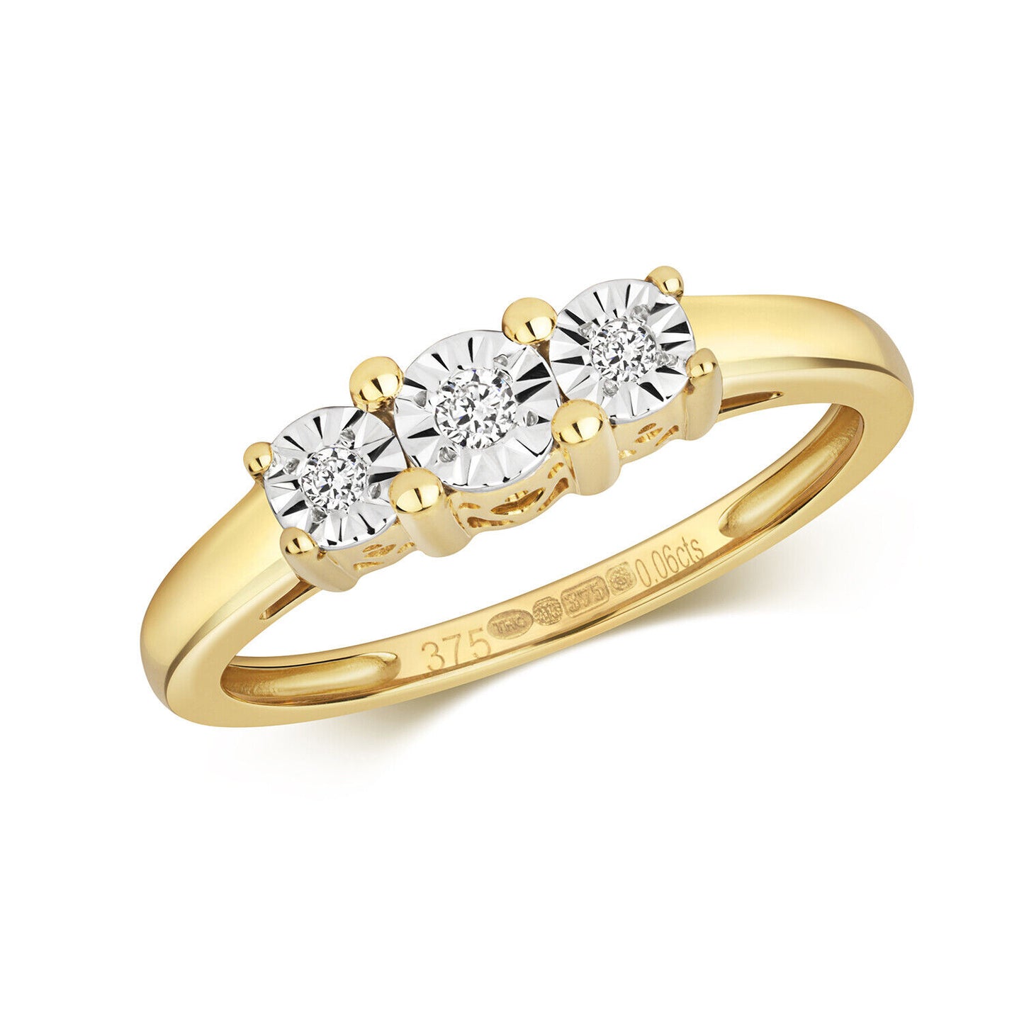 Real Diamond Three Stone Ring Solid Yellow Gold Trilogy Engagement