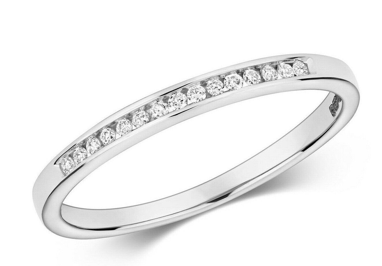 Real Diamond Eternity Ring 9ct White Gold Slim Anniversary Band Channel Set