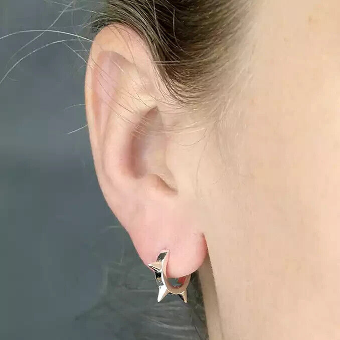 Men's Hoop Earring 4 Spike Hinged Huggie Hoop Single Earring Solid 925 Silver