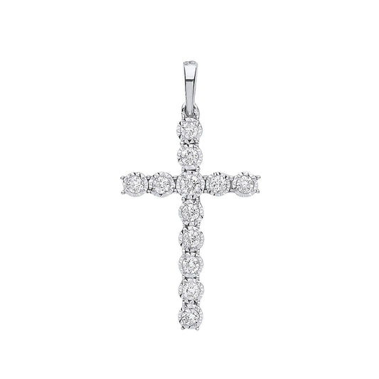 9ct White Gold 0.27ctw Diamond Cross Pendant Hallmarked