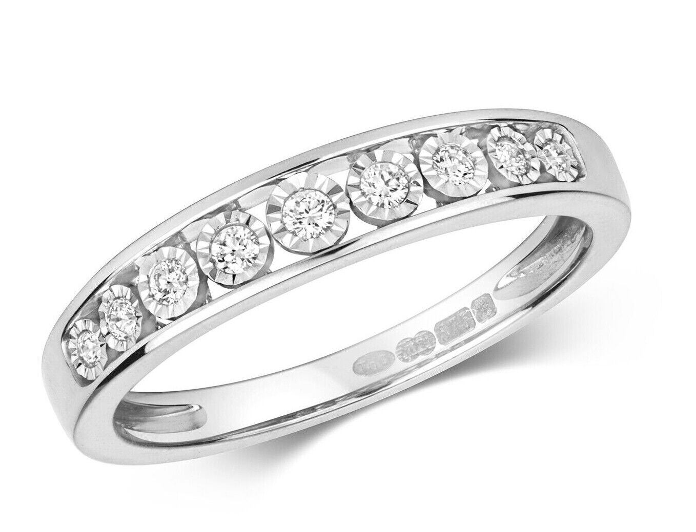 Real Diamond Half Eternity Ring Solid White Gold Band Size JKLMNOPQ