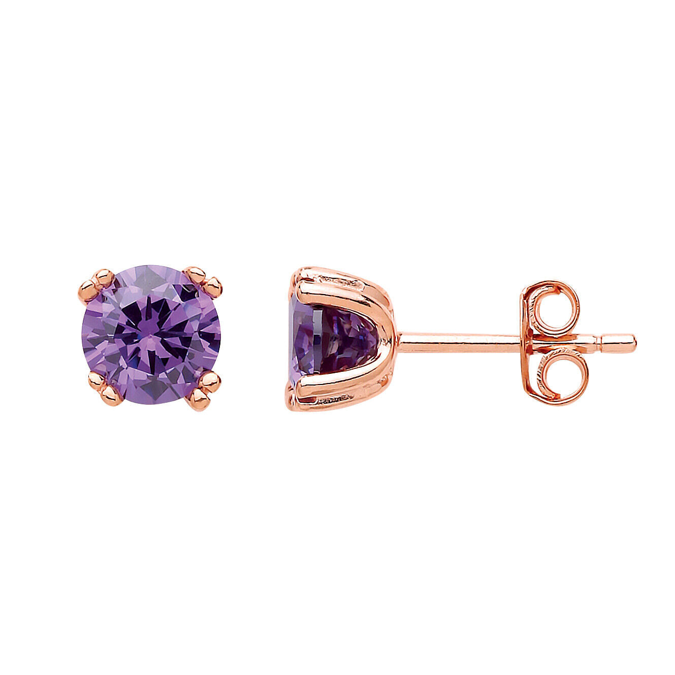 Amethyst Stud Earrings Solid Sterling Silver Rose Gold Plate 925 Hallmark