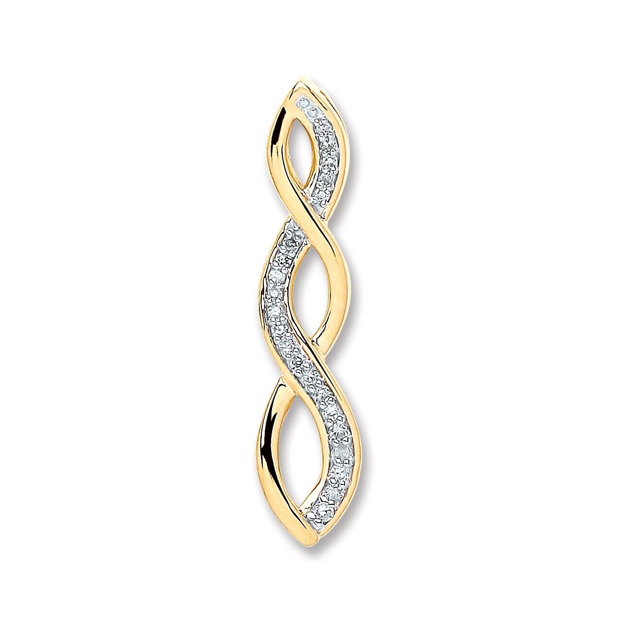 9ct Yellow Gold Diamond Twist Marquise Pendant hallmarked