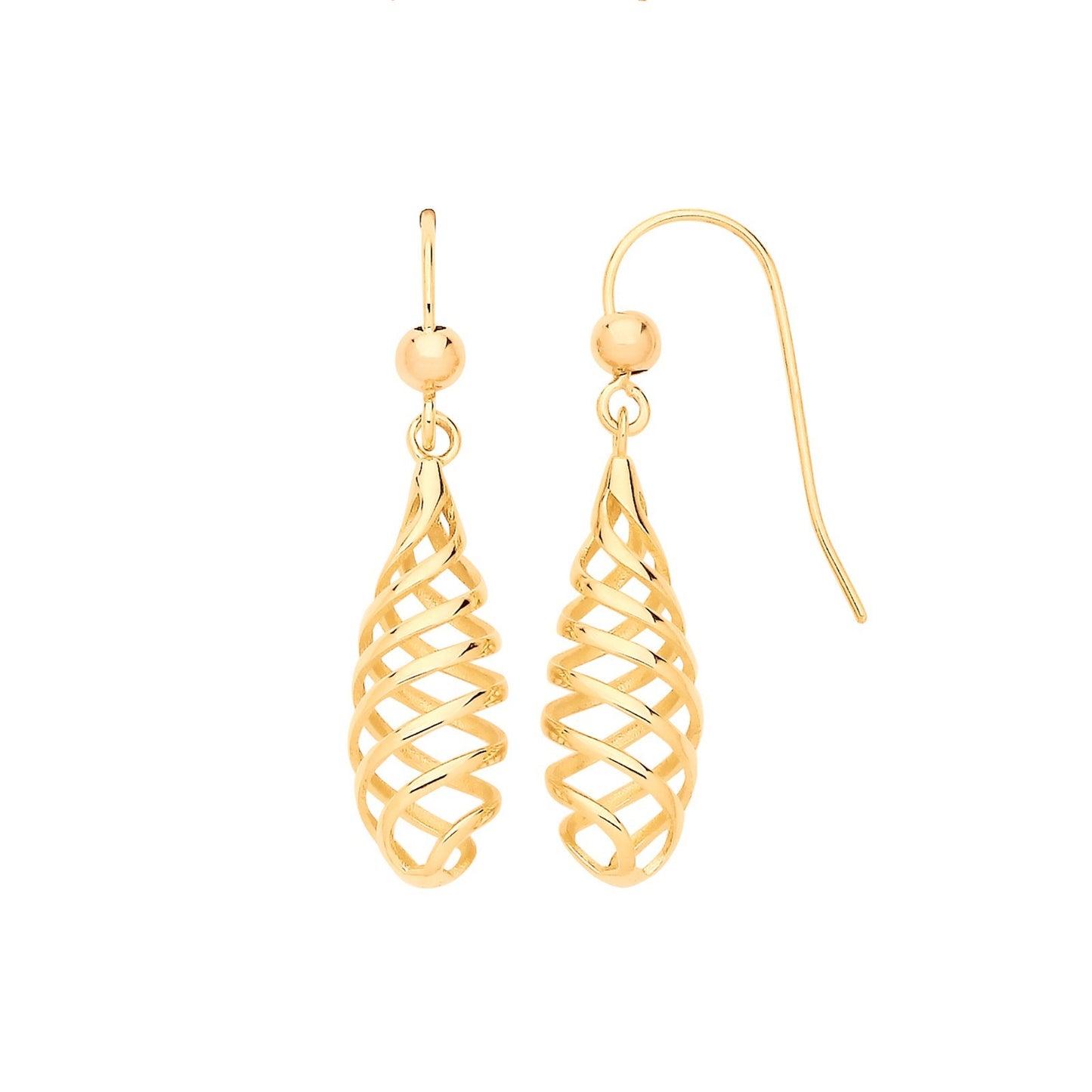 Yellow Gold Spiral Drop Earrings Hallmarked 31.5mm