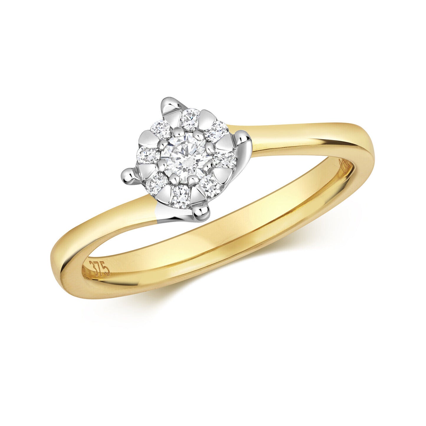 Real Diamond Twist Engagement Ring 9ct Yellow Gold Brilliant Set Size J - Q