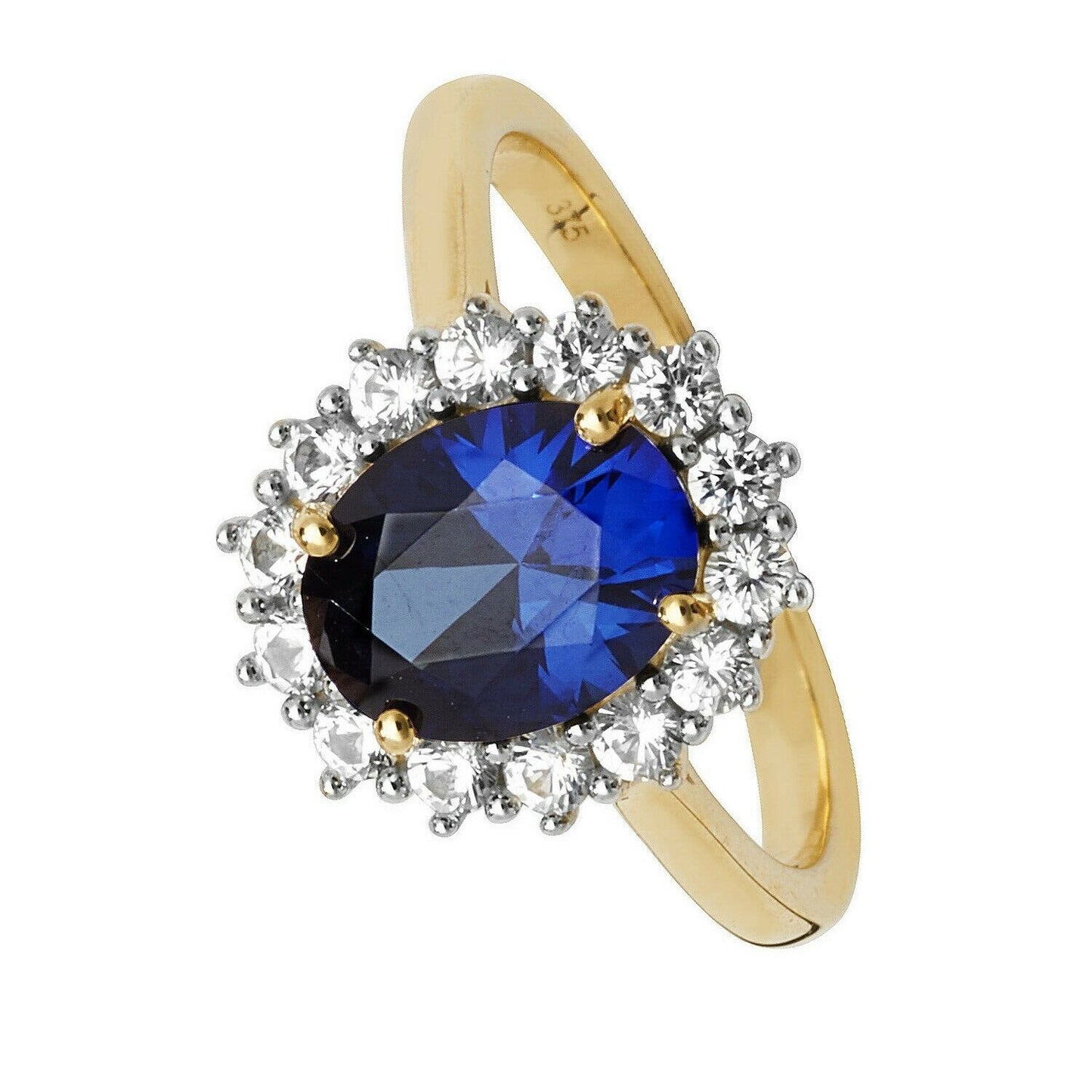 Yellow Gold Sapphire Ring White Sapphire Engagement Cluster Dress Hallmarked