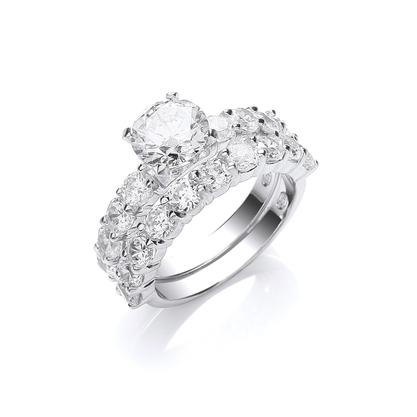 Sterling Silver Bridal Set Zircon Solitaire and Half Eternity Ring 925 Hallmark