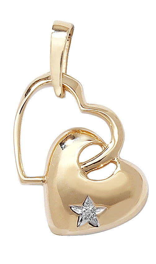 Two Heart Diamond Pendant 9ct Yellow Gold Hearts Necklace