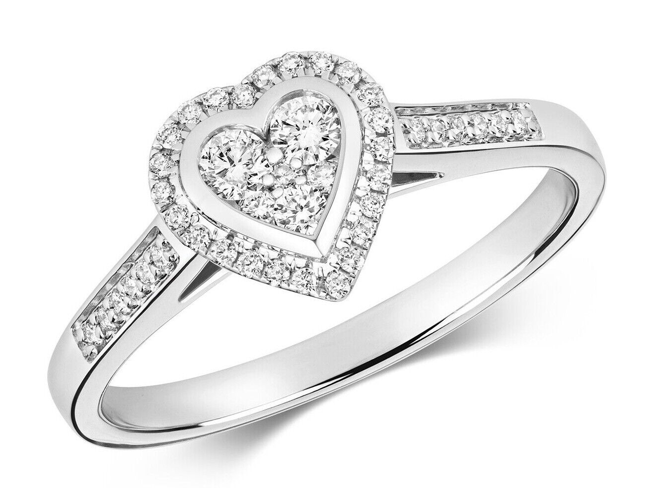Real Diamond Heart Ring 9ct White Gold Halo Cluster Engagement 0.25ctw