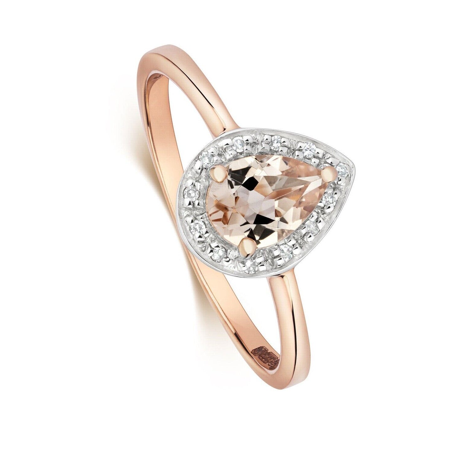 Real Morganite Pear and Diamond Ring Solid Rose Gold Cluster Size J-Q