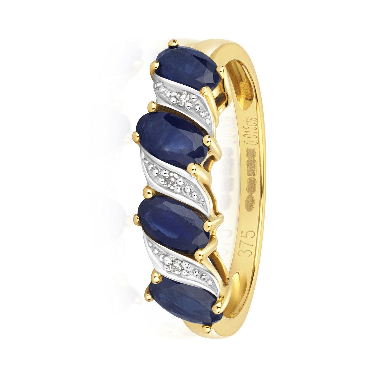 Real Sapphire and Diamond Eternity Ring 9ct Yellow Gold Anniversary Band