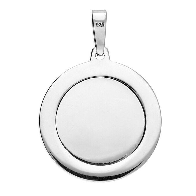Round St Christopher Protect Us Pendant Oxidised High Detail 925 Sterling Silver