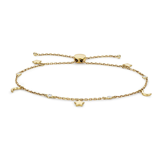 Diamond Star and Moon Toggle Bracelet 9ct Yellow Gold