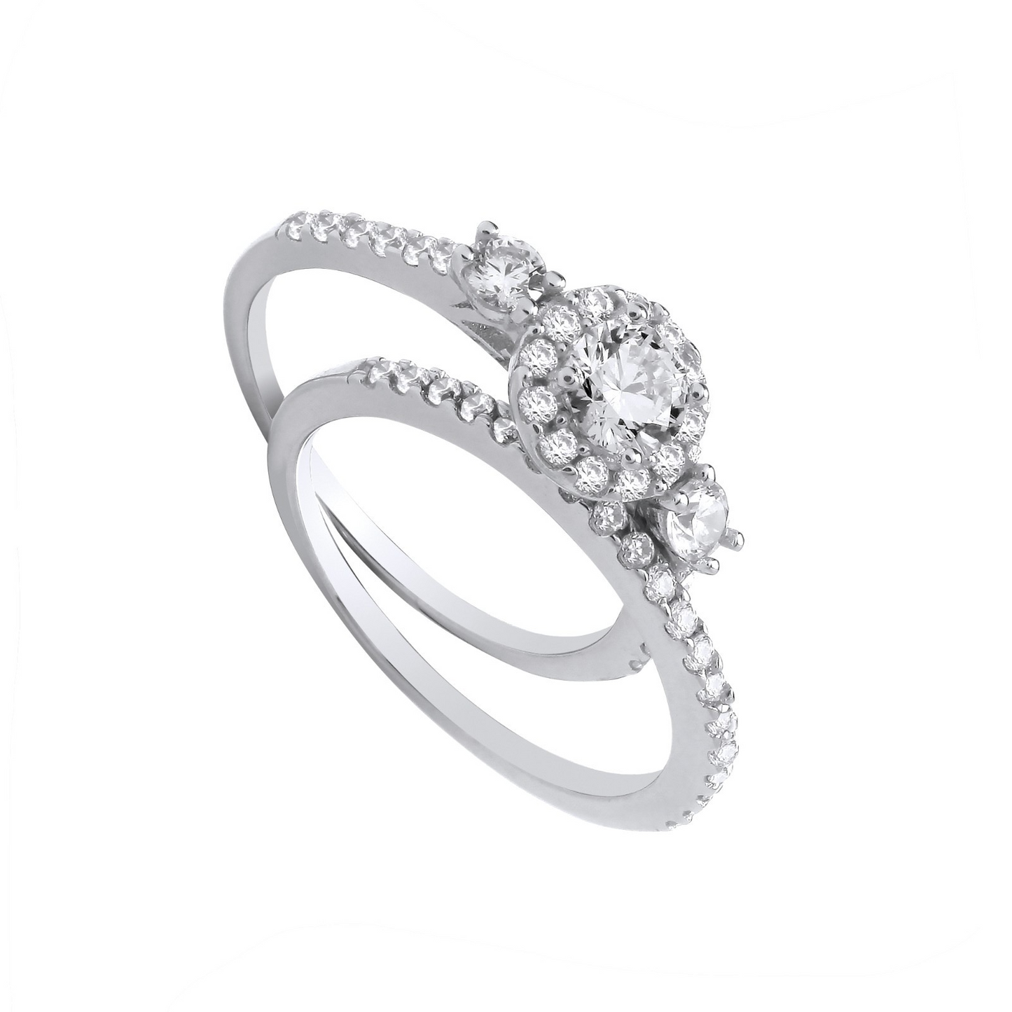 Sterling Silver Bridal Set Trilogy Half Eternity Single Row Ring 925 Hallmark