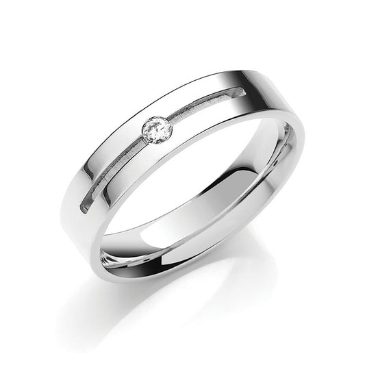 Diamond 5mm Flat Court Wedding Band Brilliant Cut Solitaire White Gold