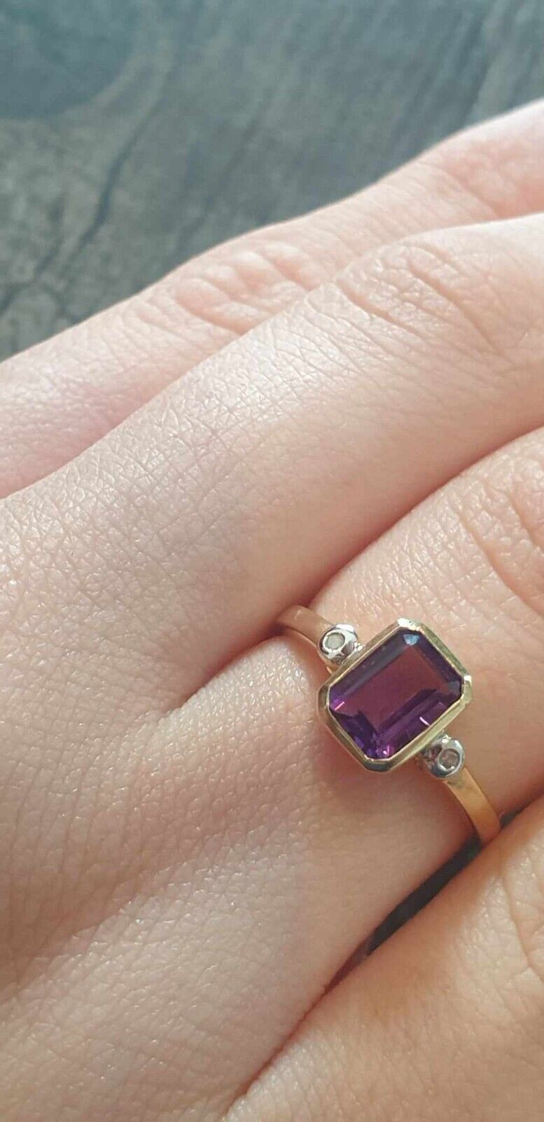 Real Amethyst and Diamond Ring 9ct Yellow Gold Emerald Cut Solitaire Sizes J-Q