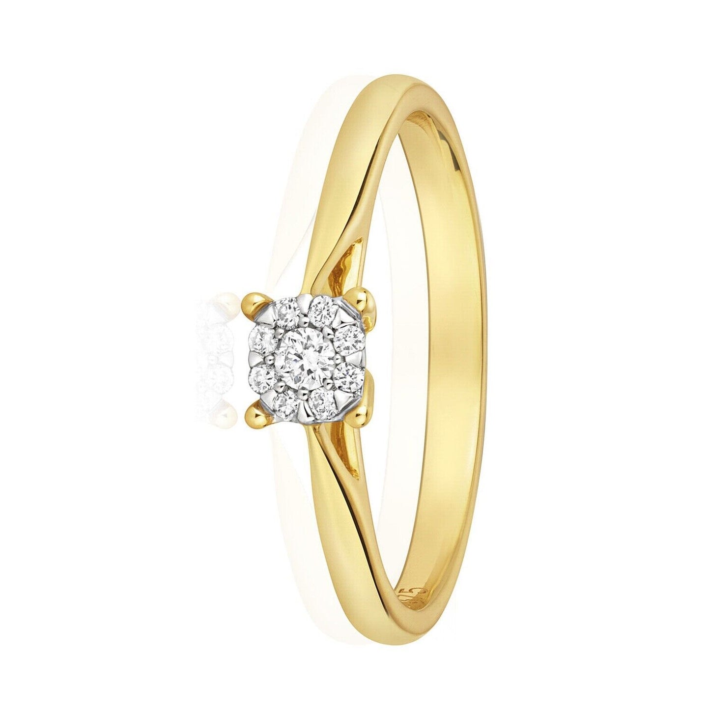 9ct Yellow Gold Real Diamond Ring Engagement Brilliant Setting Size J - Q