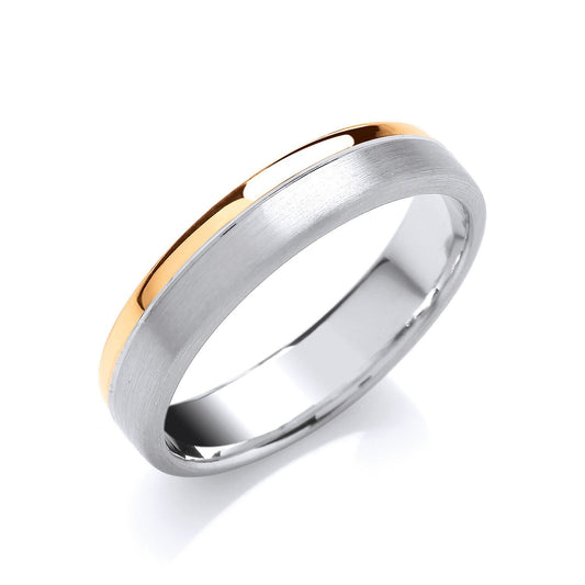 5mm Court Wedding Band Matt & Polished Finish Groove 18ct White & Yellow Gold