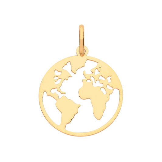 Gold World Map Globe Pendant 9ct Yellow Gold 19mm x 15mm British Made