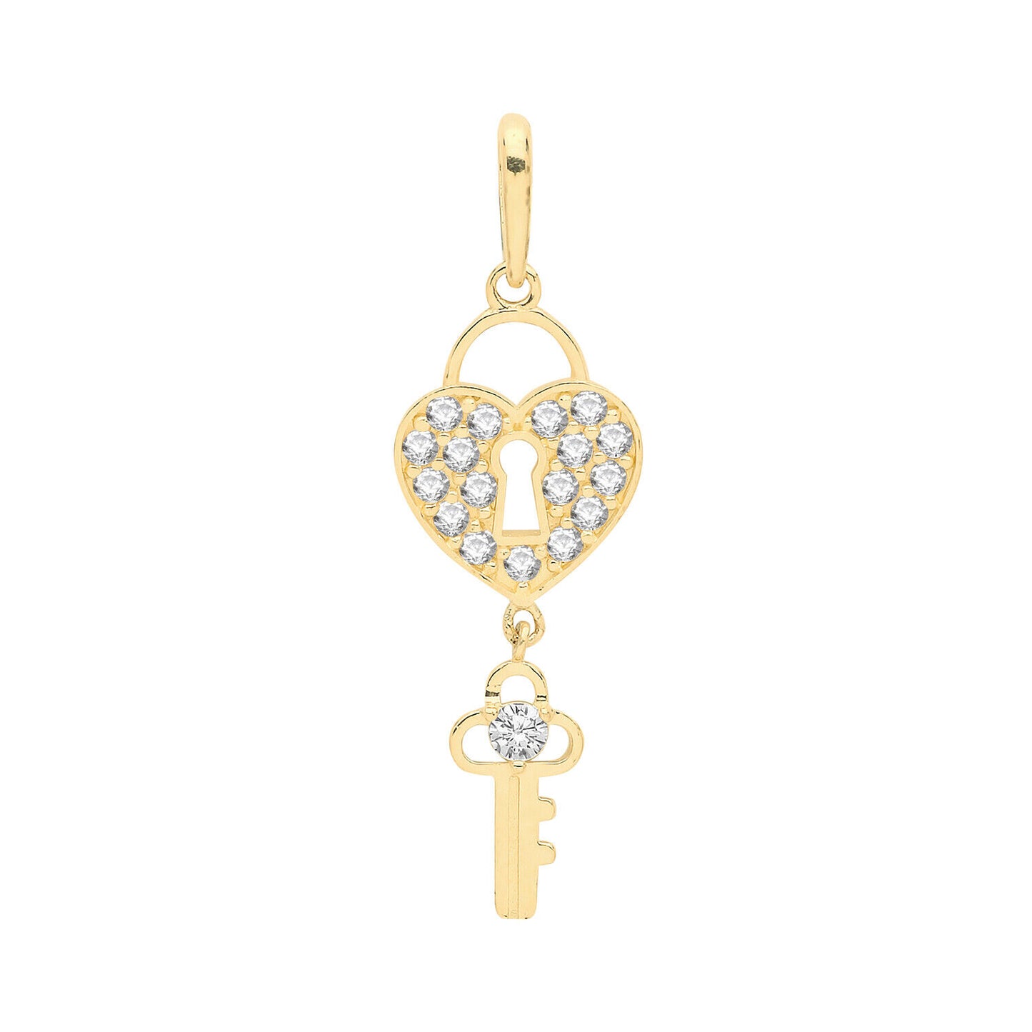 Heart & Key Pendant Yellow Gold 37mm x 11mm British Made.
