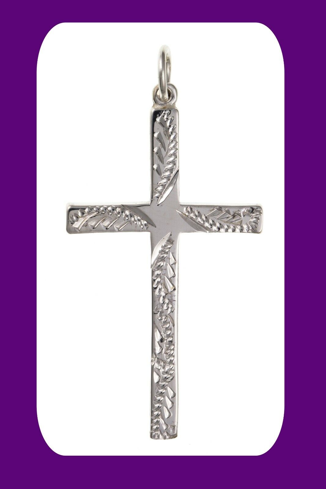 Sterling Silver Large Engraved Cross Pendant 925 Hallmark 39 x 21mm