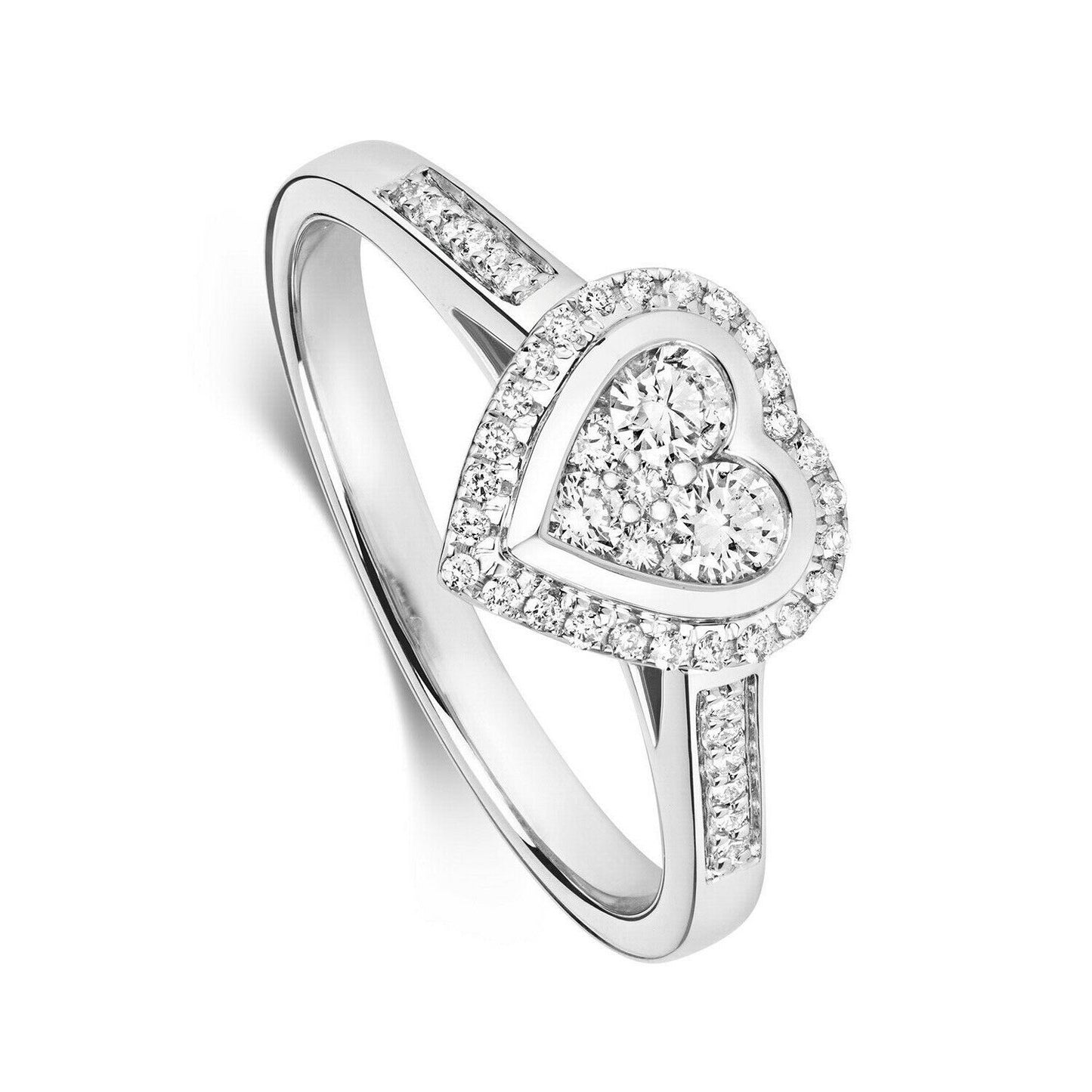Real Diamond Heart Ring 9ct White Gold 0.33 Carat Weight Cluster Engagement