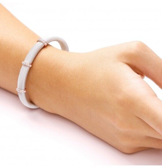Solid Sterling Silver Magnetic Bangle with Rose Gold Lines Luxurious Packaging