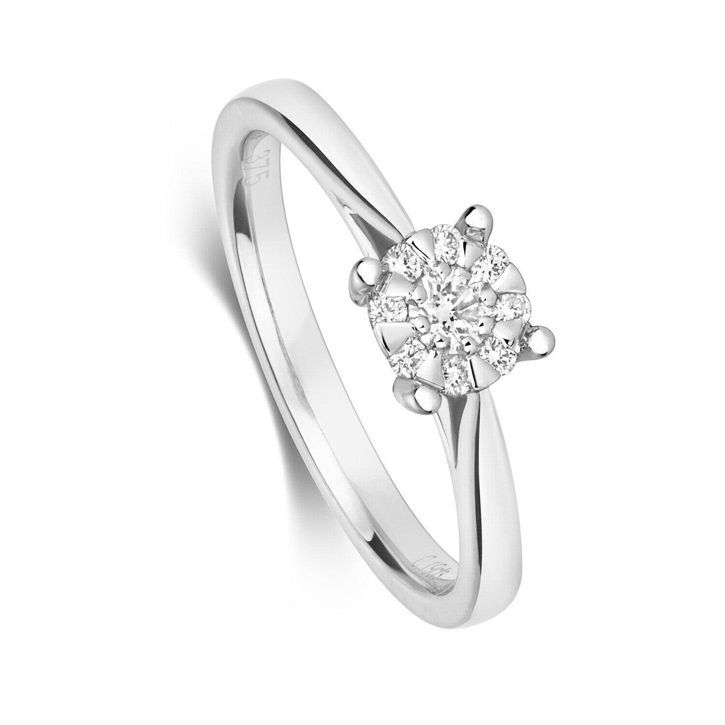 Real Diamond Engagement Ring 9ct White Gold Brilliant Set Solitaire Size J - Q
