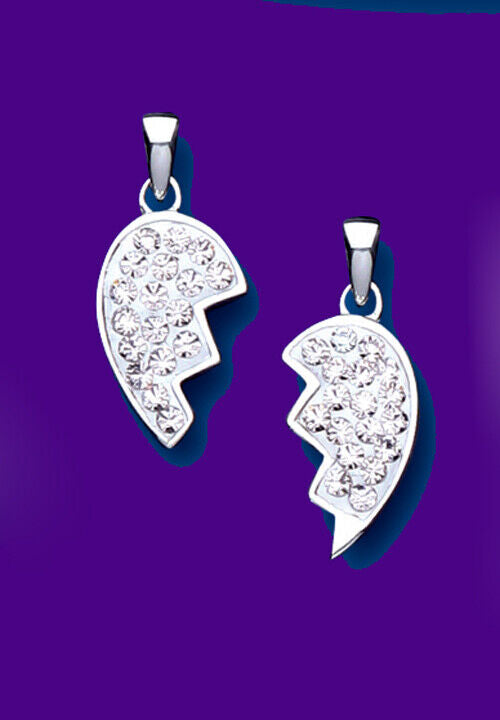 Silver Best Friend Pendant 925 Hallmark Two Split Half Pendants 14 - 30" Chain