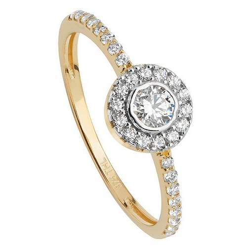 Ladies Round Halo Cluster Ring Shoulder Gems 9ct Yellow Gold Size J-S Hallmarked