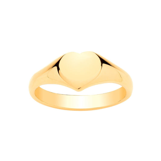 Ladies Gold Signet Ring Heart Heavyweight Hallmarked British Made size L-Q