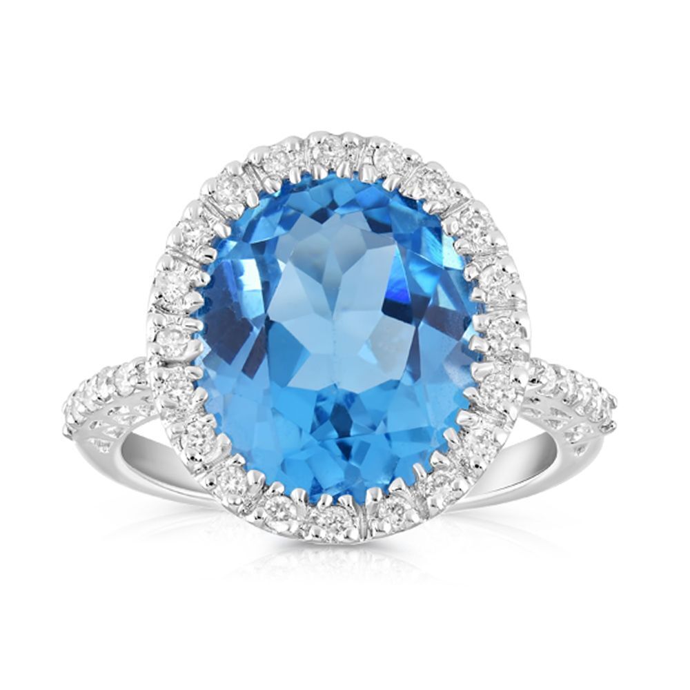 9ct White Gold 0.24ct Diamond & 5.18ct Blue Topaz Ring Cocktail Statement