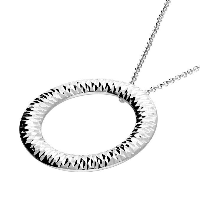 Diamond Cut Open Circle Necklace 925 Sterling Silver Adjustable Chain