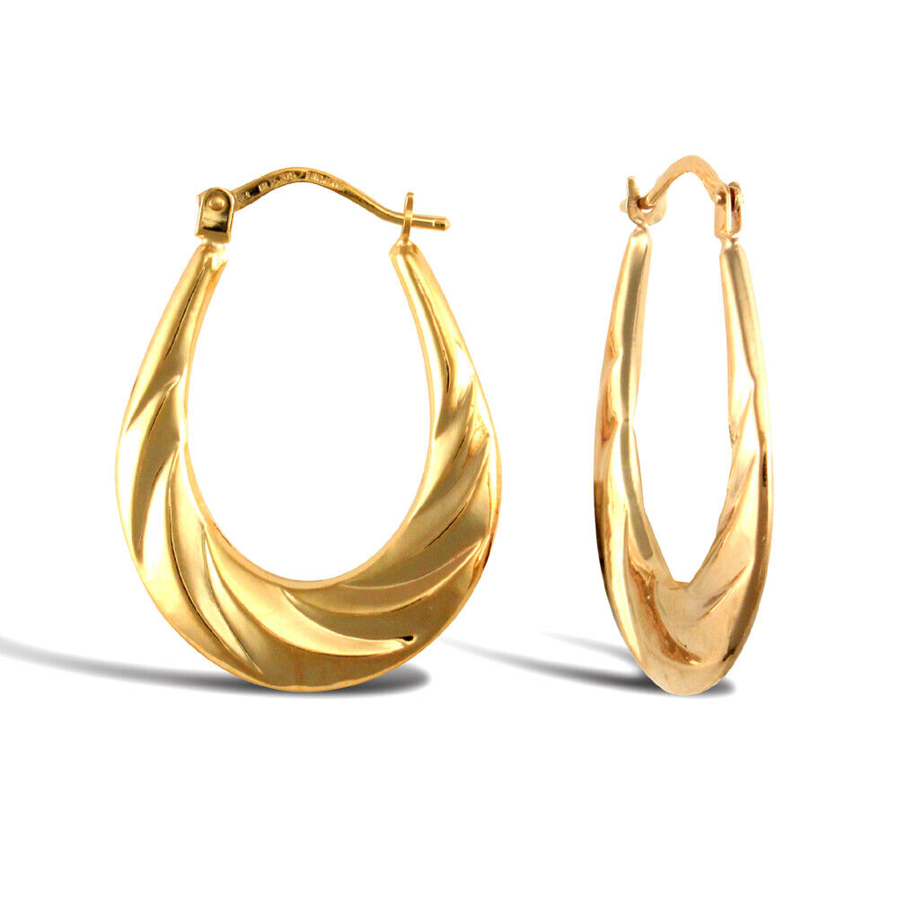 9ct Yellow Gold Creole Style Hoop Earrings British Made Hallmarked 27mm