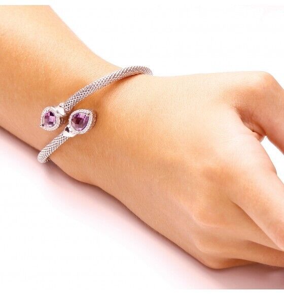 Cross Over Bangle with Amethyst 925 Sterling Silver Luxury Packaging