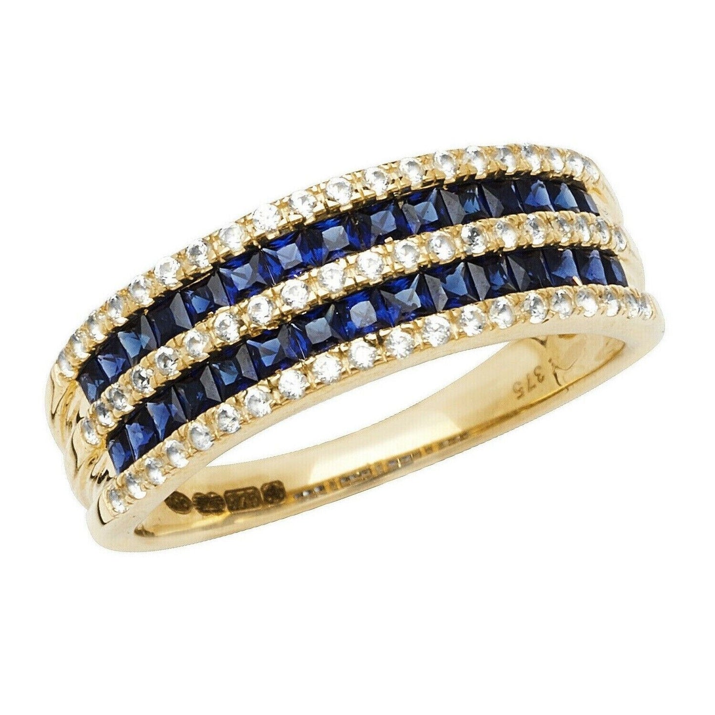 Yellow Gold Sapphire Eternity Ring White Sapphire Band Hallmark British Size M-R